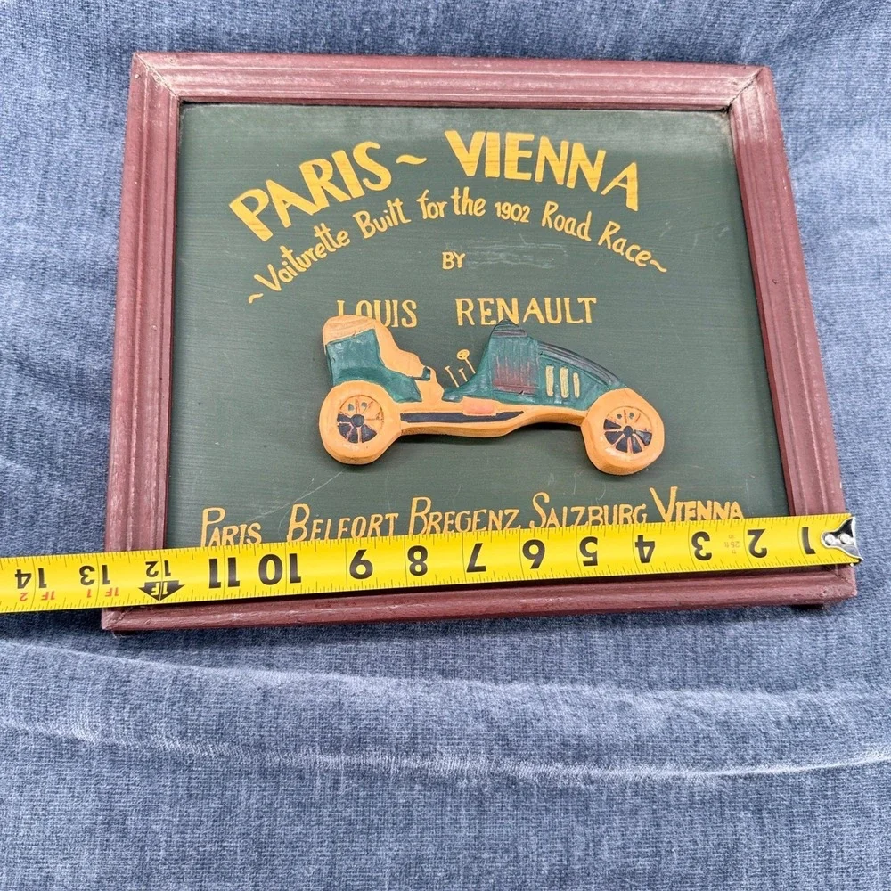 Paris Vienna Louis Renault Wood Wall Plaque 1902 Road Race Car Decor Sign